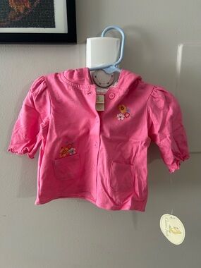 New Disney Pooh Pink Sweater Jacket Vintage Infant 3 Months Floral Hooded Ears